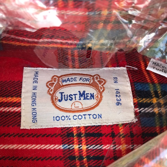 Mens vintage flannel shirt large plaid red blue gold 1970s new old stock - Picture 5 of 6
